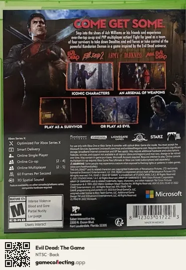 Evil Dead: The Game Xbox Series X, NTSC box back
