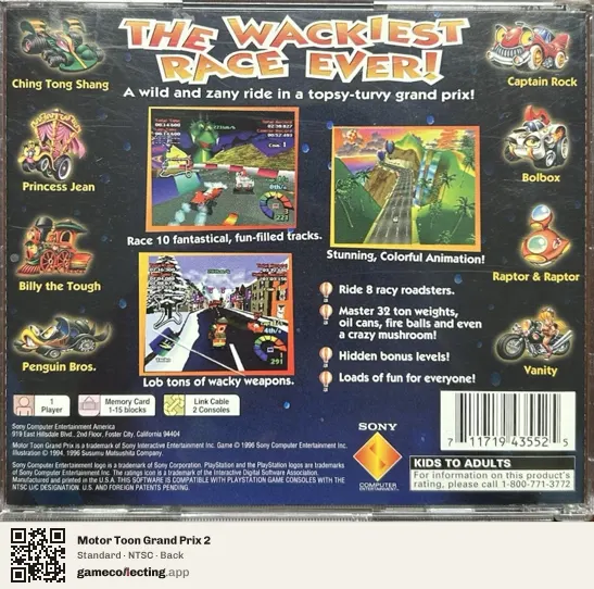 Motor Toon Grand Prix 2 PlayStation, NTSC box back