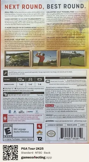 PGA Tour 2K25 Nintendo Switch 2, NTSC box back