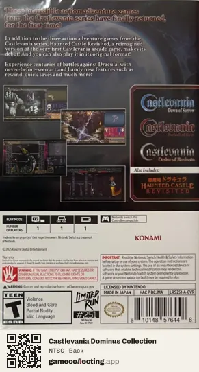 Castlevania Dominus Collection Nintendo Switch, NTSC box back
