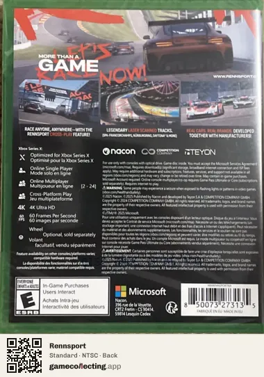 Rennsport Xbox Series X, NTSC box back