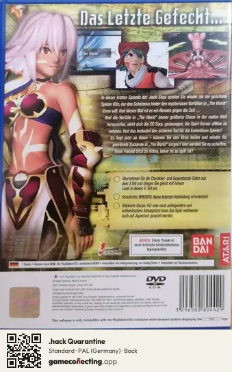 .hack Quarantine PlayStation 2, Germany box back