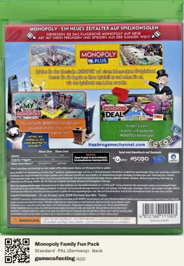 Monopoly Family Fun Pack Xbox One, Germany box back