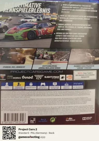 Project Cars 2 PlayStation 4, Germany box back