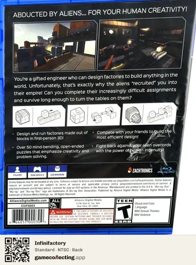 Infinifactory PlayStation 4, NTSC box back