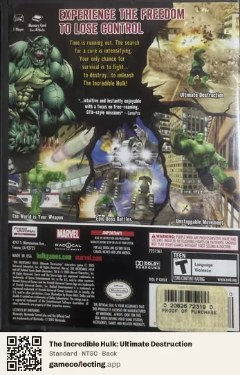 The Incredible Hulk: Ultimate Destruction Nintendo GameCube, NTSC box back