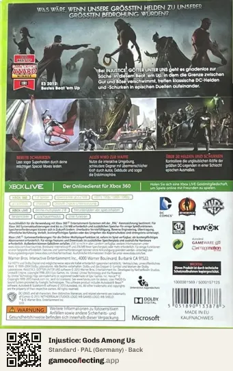 Injustice: Gods Among Us Xbox 360, Germany box back