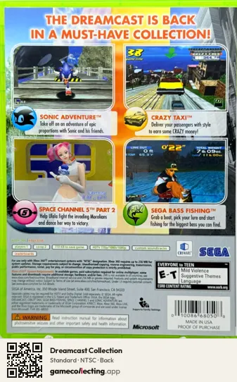 Dreamcast Collection Xbox 360, NTSC box back