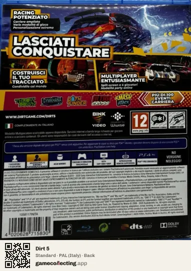 Dirt 5 PlayStation 4, Italy box back