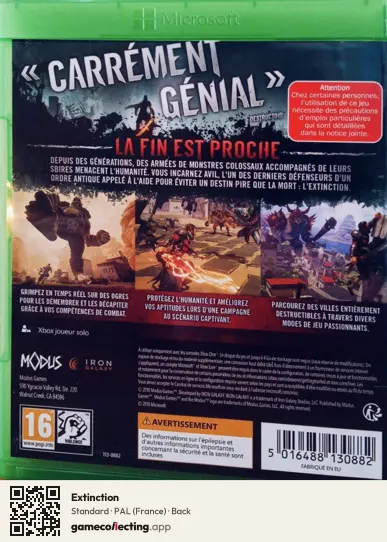 Extinction Xbox One, France box back