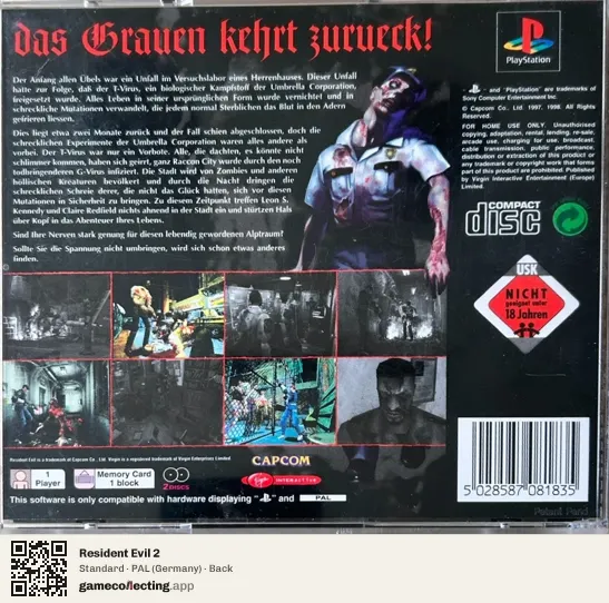 Resident Evil 2 PlayStation, Germany box back
