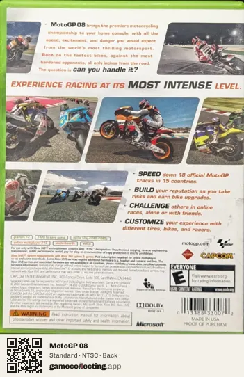 MotoGP 08 Xbox 360, NTSC box back