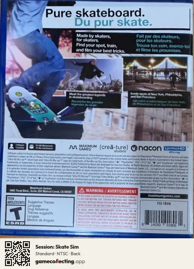 Session: Skate Sim PlayStation 5, NTSC box back
