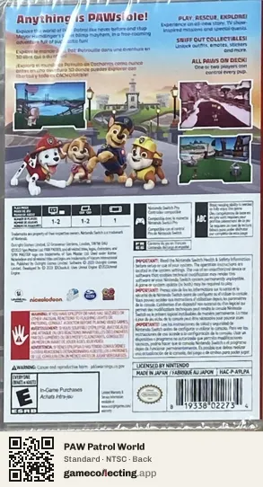 PAW Patrol World Nintendo Switch, NTSC box back