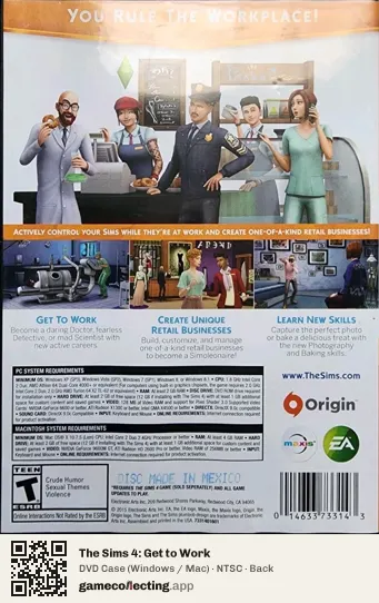 The Sims 4: Get to Work Computer, NTSC box back
