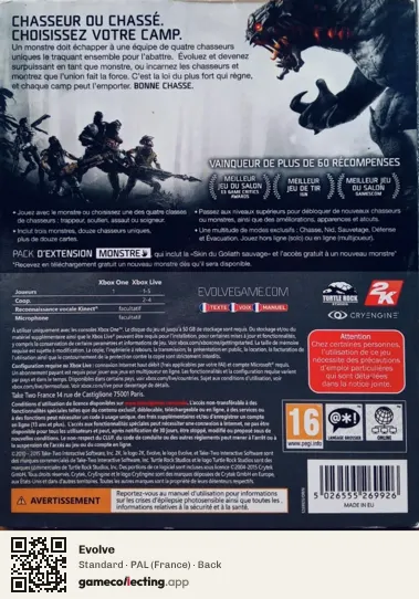 Evolve Xbox One, France box back
