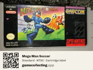 Mega Man Soccer Super Nintendo Entertainment System, NTSC cartridge label