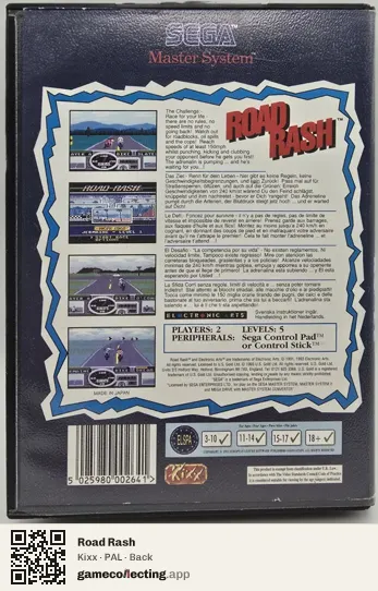Road Rash Sega Master System, PAL box back