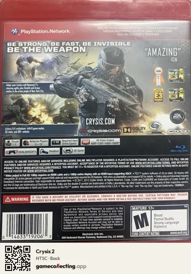 Crysis 2 PlayStation 3, NTSC box back