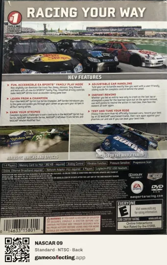 NASCAR 09 PlayStation 2, NTSC box back