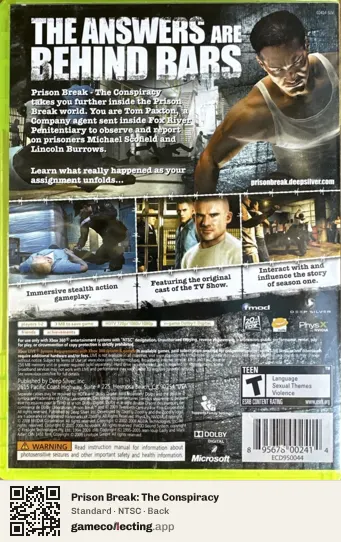 Prison Break: The Conspiracy Xbox 360, NTSC box back