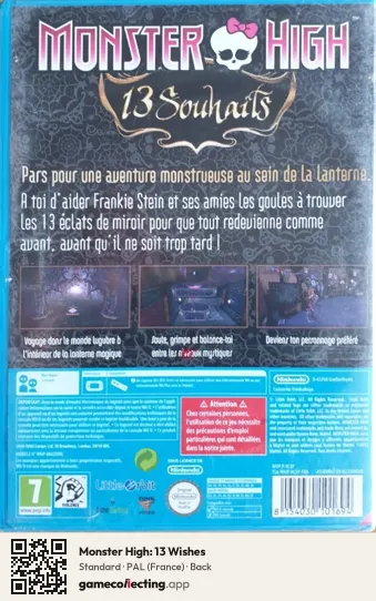 Monster High: 13 Wishes Nintendo Wii U, France box back