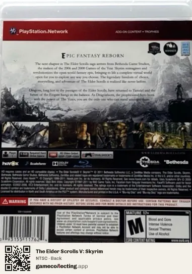 The Elder Scrolls V: Skyrim PlayStation 3, NTSC box back