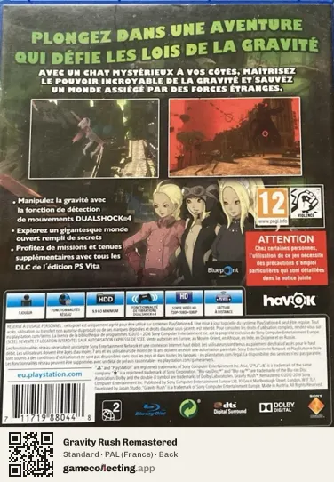 Gravity Rush Remastered PlayStation 4, France box back