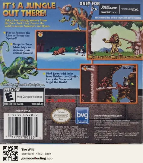 The Wild Game Boy Advance, NTSC box back
