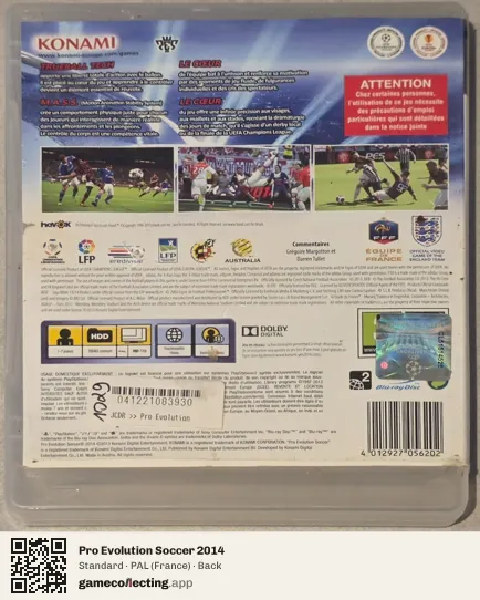 Pro Evolution Soccer 2014 PlayStation 3, France box back
