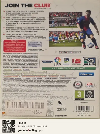 FIFA 13 Xbox 360, France box back
