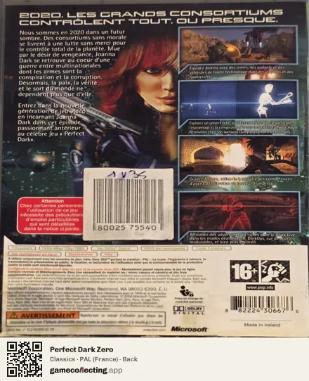 Perfect Dark Zero Xbox 360, France box back