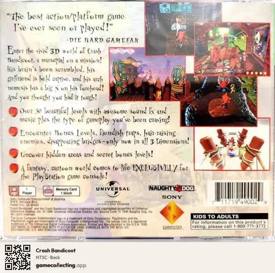 Crash Bandicoot PlayStation, NTSC box back