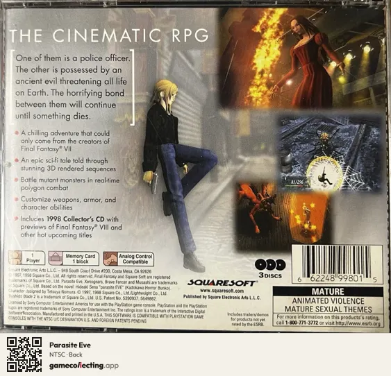 Parasite Eve PlayStation, NTSC box back