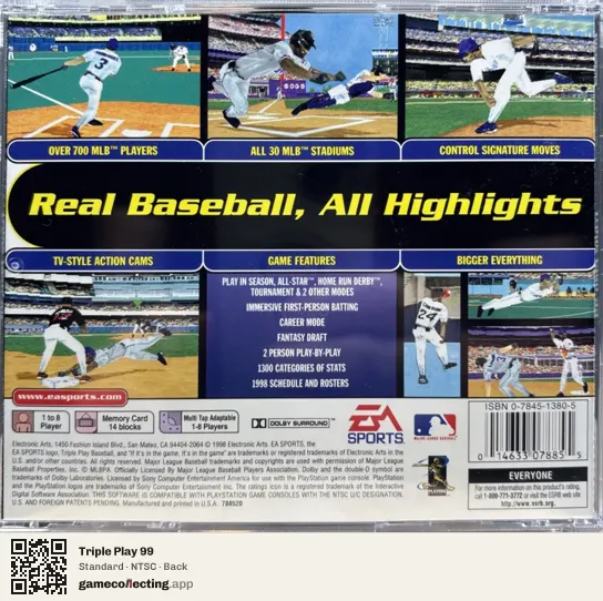 Triple Play 99 PlayStation, NTSC box back