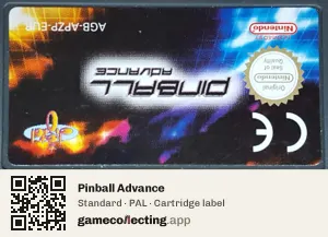 Pinball Advance Game Boy Advance, PAL cartridge label