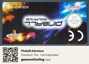 Pinball Advance Game Boy Advance, PAL cartridge label