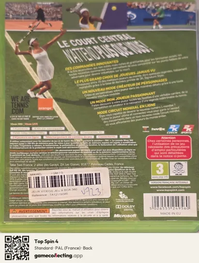 Top Spin 4 Xbox 360, France box back