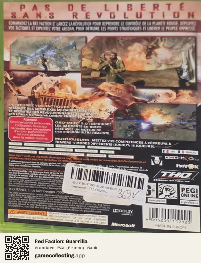 Red Faction: Guerrilla Xbox 360, France box back