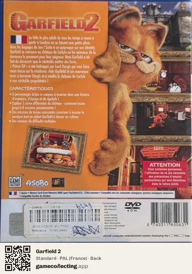 Garfield 2 PlayStation 2, France box back