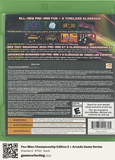 Pac-Man Championship Edition 2 + Arcade Game Series Xbox One, NTSC box back