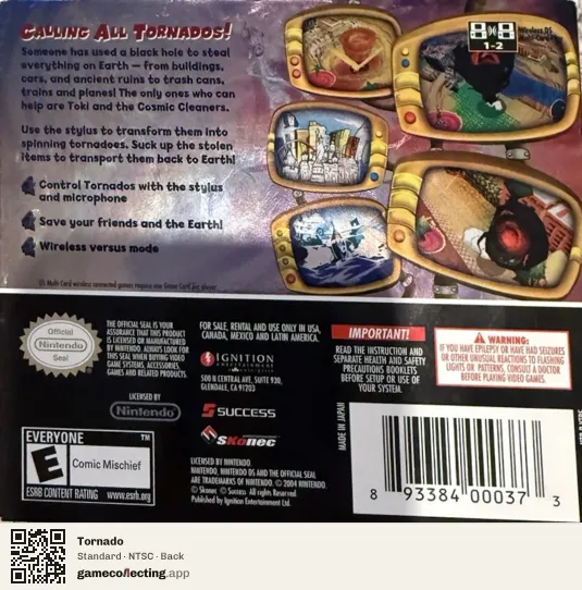 Tornado Nintendo DS, NTSC box back