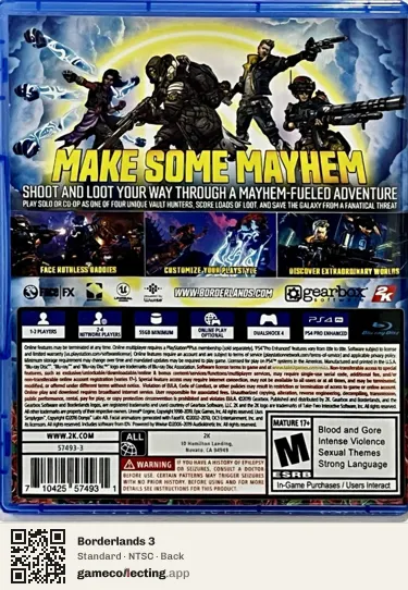 Borderlands 3 PlayStation 4, NTSC box back