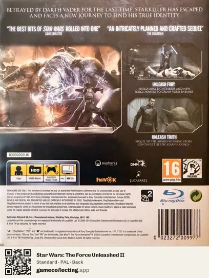 Star Wars: The Force Unleashed II PlayStation 3, PAL box back