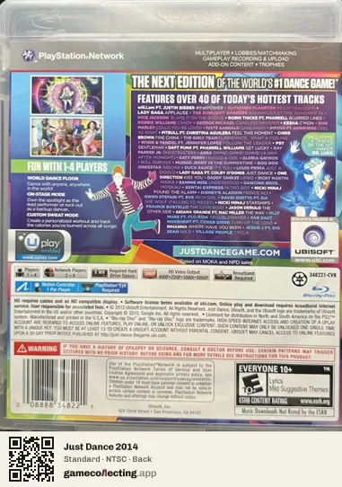 Just Dance 2014 PlayStation 3, NTSC box back
