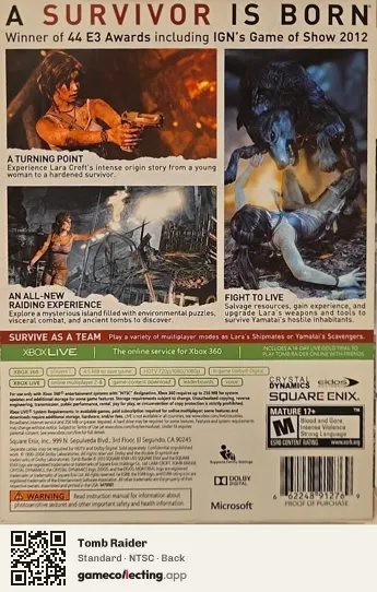 Tomb Raider Xbox 360, NTSC box back