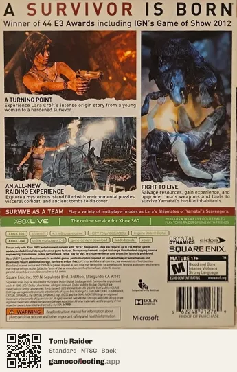 Tomb Raider Xbox 360, NTSC box back
