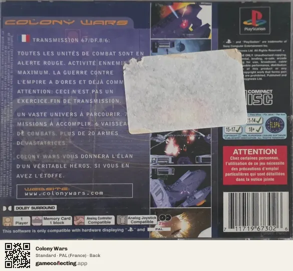Colony Wars PlayStation, France box back
