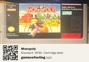 Monopoly Super Nintendo Entertainment System, NTSC cartridge label