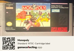 Monopoly Super Nintendo Entertainment System, NTSC cartridge label